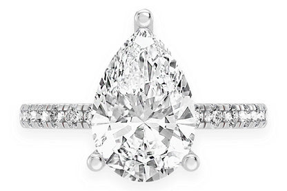 3.00CT PEAR SOLITAIRE - ONE ROW UNDER HALO - DIAMOND ENGAGEMENT RING