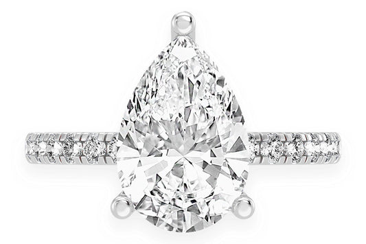 3.00CT PEAR SOLITAIRE - ONE ROW UNDER HALO - DIAMOND ENGAGEMENT RING