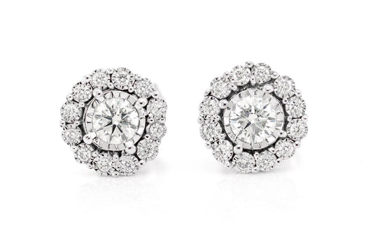 ROUND HALO MIRACLE SET EARRINGS 14K SOLID GOLD 0.35CTW
