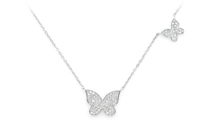DOUBLE BUTTERFLY DIAMOND NECKLACE ATTACHED 14K SOLID GOLD 0.37CTW
