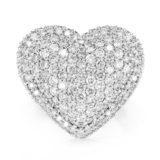 BUBBLY HEART SIGNET DIAMOND RING SOLID GOLD 4.65CTW