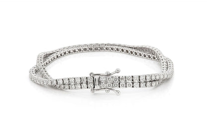 4PT TWO ROW PRONG SET DIAMOND TENNIS BRACELET 14K SOLID GOLD 6.10CTW
