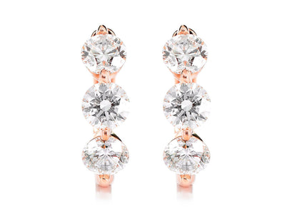 THREE STONE DIAMOND HOOP EARRINGS 14K SOLID GOLD 1.75CTW