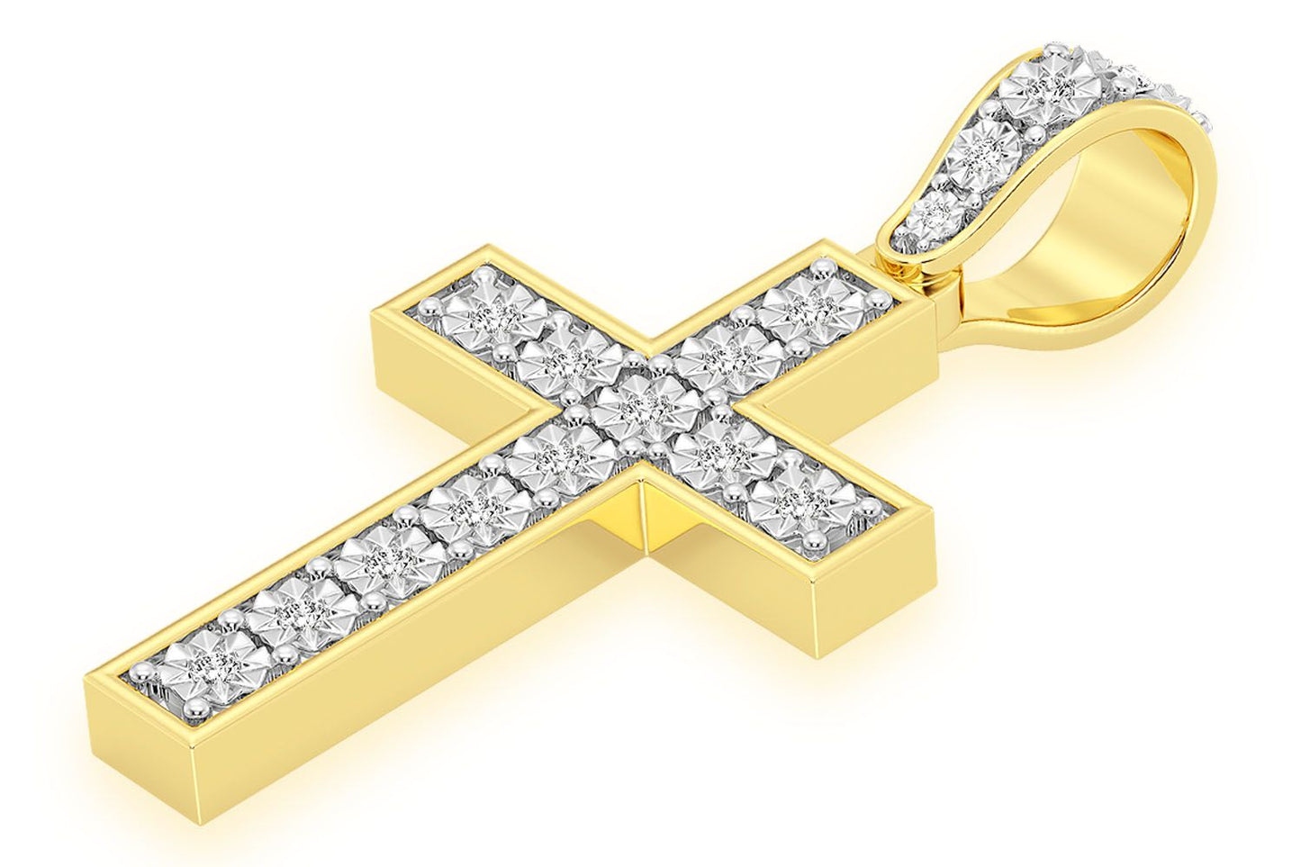 MIRACLE SET CROSS DIAMOND PENDANT 14K SOLID GOLD 0.25CTW