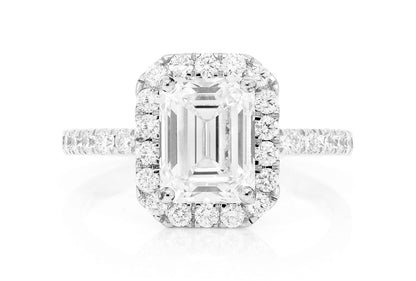 2.29CT EMERALD CUT HALO DIAMOND ENGAGEMENT RING 14K SOLID GOLD 2.95CTW