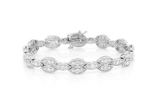 MILGRAIN MARQUISE DIAMOND CLUSTER LINK BRACELET 14K SOLID GOLD 5.25CTW