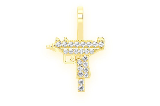 UZI DIAMOND PENDANT 14K SOLID GOLD .15CTW