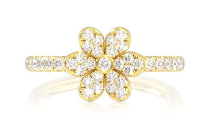 INEL CU DIAMANT ȘI FLOARE, AUR MASIV DE 14K, 0.50CT