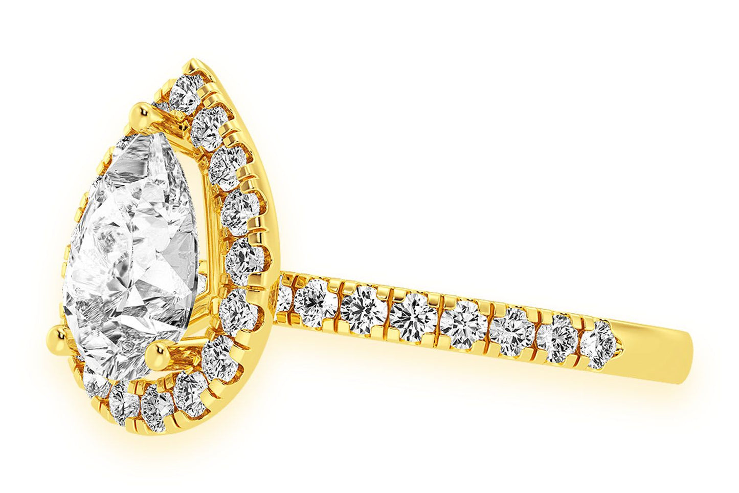 THAV - 1.50CT PEAR SOLITAIRE - SCALLOP HALO ONE ROW - DIAMOND ENGAGEMENT RING