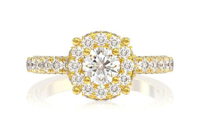 1.50CTW SINGLE HALO ROUND DELUXE DIAMOND ENGAGEMENT RING- 14K SOLID GOLD