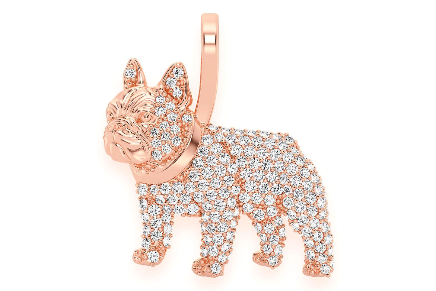PANDANT CU DIAMANT BULLDOG FRANCEZ, AUR MASIV DE 14K, 0.65CT
