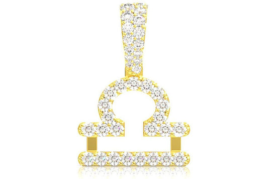 LIBRA ZODIAC DIAMOND PENDANT 14K SOLID GOLD 0.75CTW