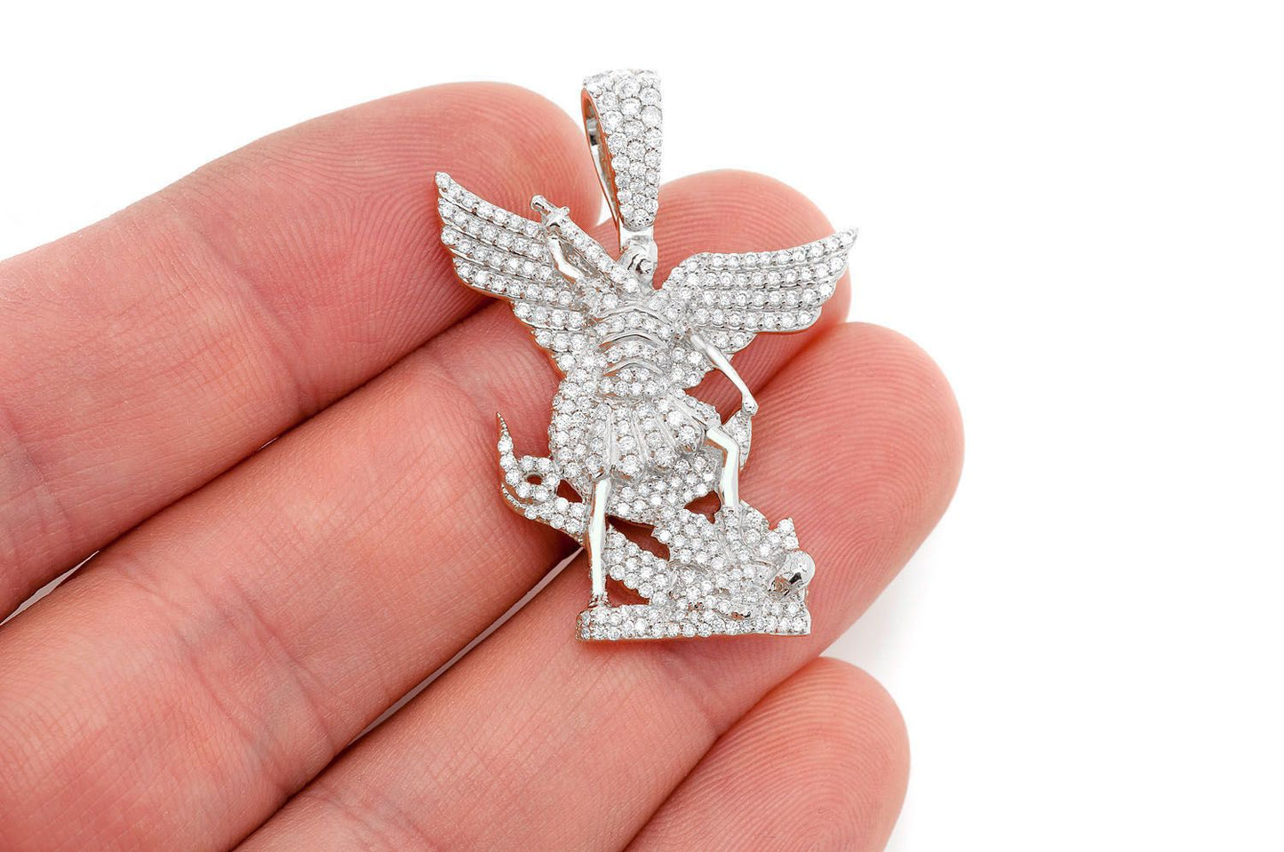 ARCHANGEL ST MICHAEL DIAMOND PENDANT 14K SOLID GOLD 1.50CTW