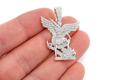 ARCHANGEL ST MICHAEL DIAMOND PENDANT 14K SOLID GOLD 1.50CTW