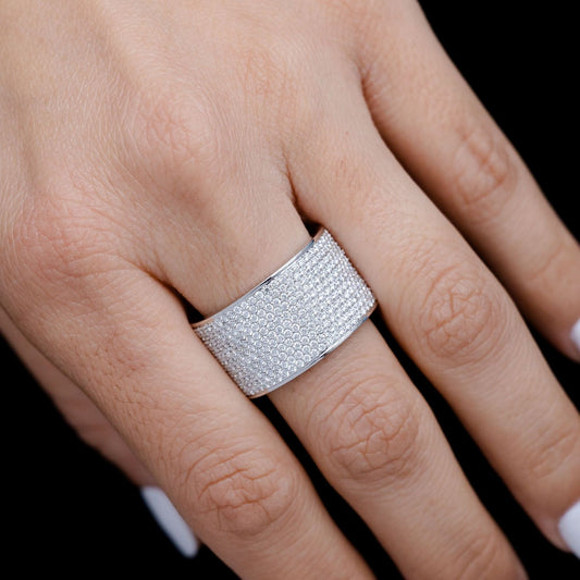 11 ROW WIDE DIAMOND BAND RING 14K SOLID GOLD 2.00CTW