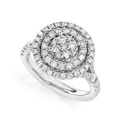 DOUBLE HALO ROUND CLUSTER DIAMOND RING 14K SOLID GOLD 1.15CTW