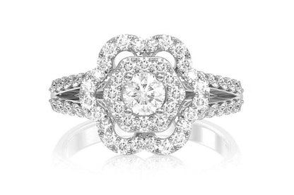 0.50CTW - FLOWER HALO SPLIT SHANK - DIAMOND ENGAGEMENT RING
