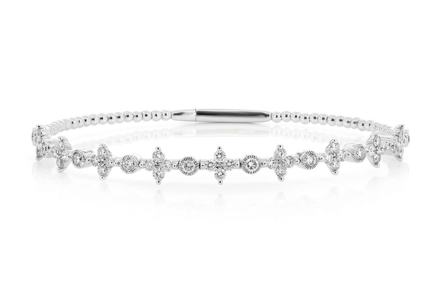 BEADED FOUR PETAL FLEX BANGLE BRACELET 14K SOLID GOLD 1.75CTW