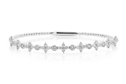 BEADED FOUR PETAL FLEX BANGLE BRACELET 14K SOLID GOLD 1.75CTW