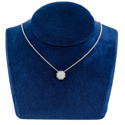 BEADED HEXAGON CLUSTER DIAMOND PENDANT ATTACHED NECKLACE 14K SOLID GOLD 0.45CTW