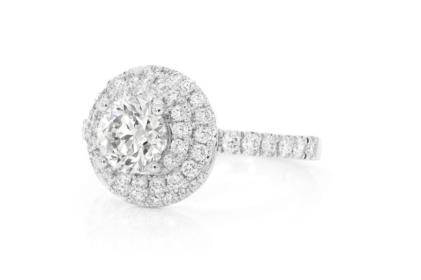 1.00CT ROUND SOLITAIRE - DOUBLE TWIST HALO -DIAMOND ENGAGEMENT RING