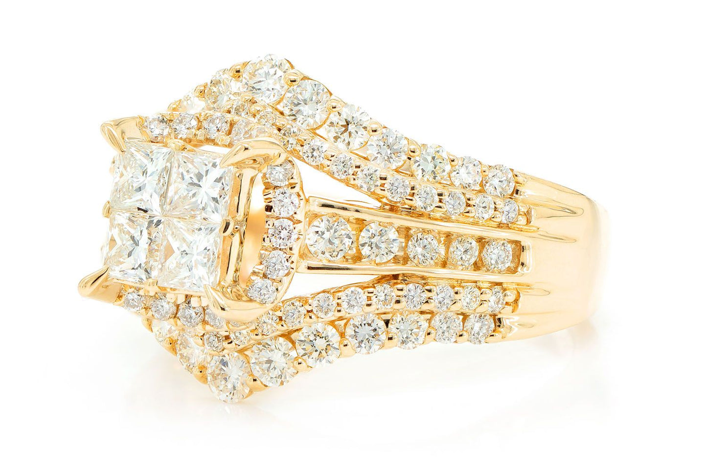 PRINCES QUAD HALO DIAMOND RING 14K SOLID GOLD 2.00CTW