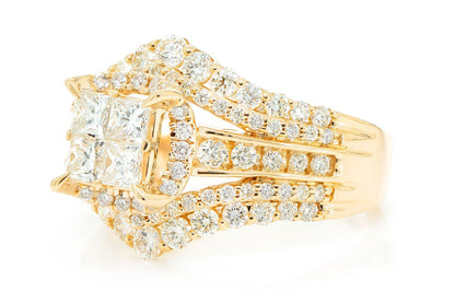 PRINCES QUAD HALO DIAMOND RING 14K SOLID GOLD 2.00CTW