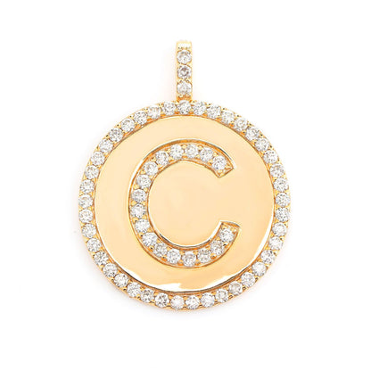 DIAMOND CIRLCE BORDER ANY LETTER DISC PENDANT 14K SOLID GOLD 0.50CTW
