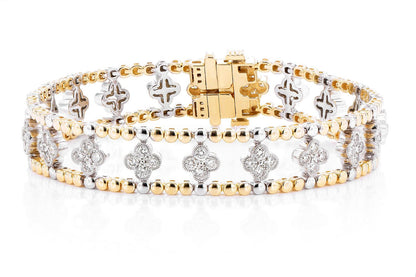 DIAMOND BEADED OPEN CLOVER FLEX BANGLE BRACELET 2.50CTW 14K SOLID GOLD