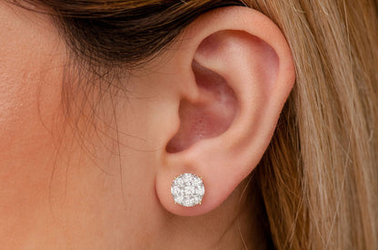 2.00CTW MOSAIC DIAMOND STUD EARRINGS 14K SOLID GOLD
