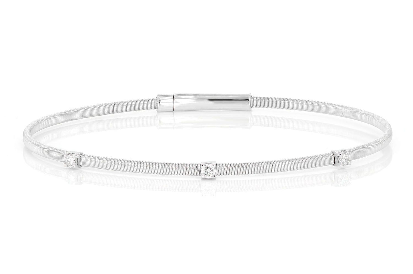 TEXTURED THREE STONE DIAMOND BANGLE BRACELET 0.15CTW 14K SOLID GOLD