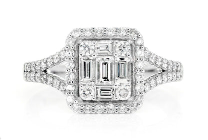MOSAIC BAGUETTE AND ROUND DIAMOND ENGAGEMENT RING 1.10CTW - 14K SOLID GOLD