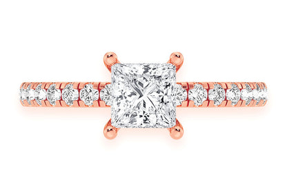 THINN - 0.75CT PRINCESS SOLITAIRE - ONE ROW UNDER HALO - DIAMOND ENGAGEMENT RING