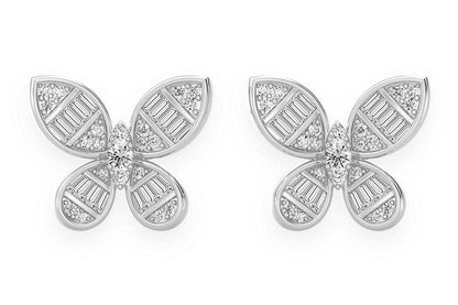 BUTTERFLY BAGUETTE STUD DIAMOND EARRINGS 14K SOLID GOLD 0.65CTW
