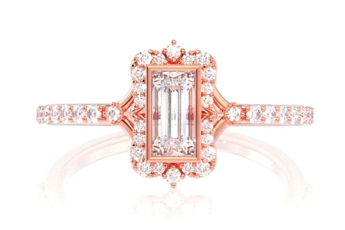 PORTRAIT STYLE BAGUETTE DIAMOND ENGAGEMENT RING 14K SOLID GOLD - 0.50CTW