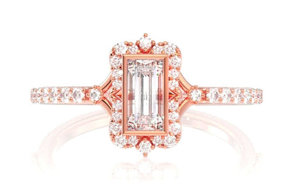 PORTRAIT STYLE BAGUETTE DIAMOND ENGAGEMENT RING 14K SOLID GOLD - 0.50CTW