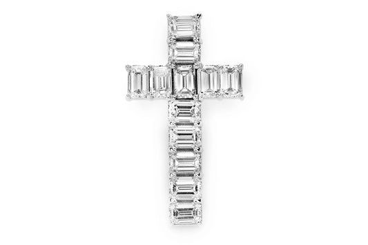 EMERALD DIAMOND CROSS PENDANT 14K SOLID GOLD 3.50CTW