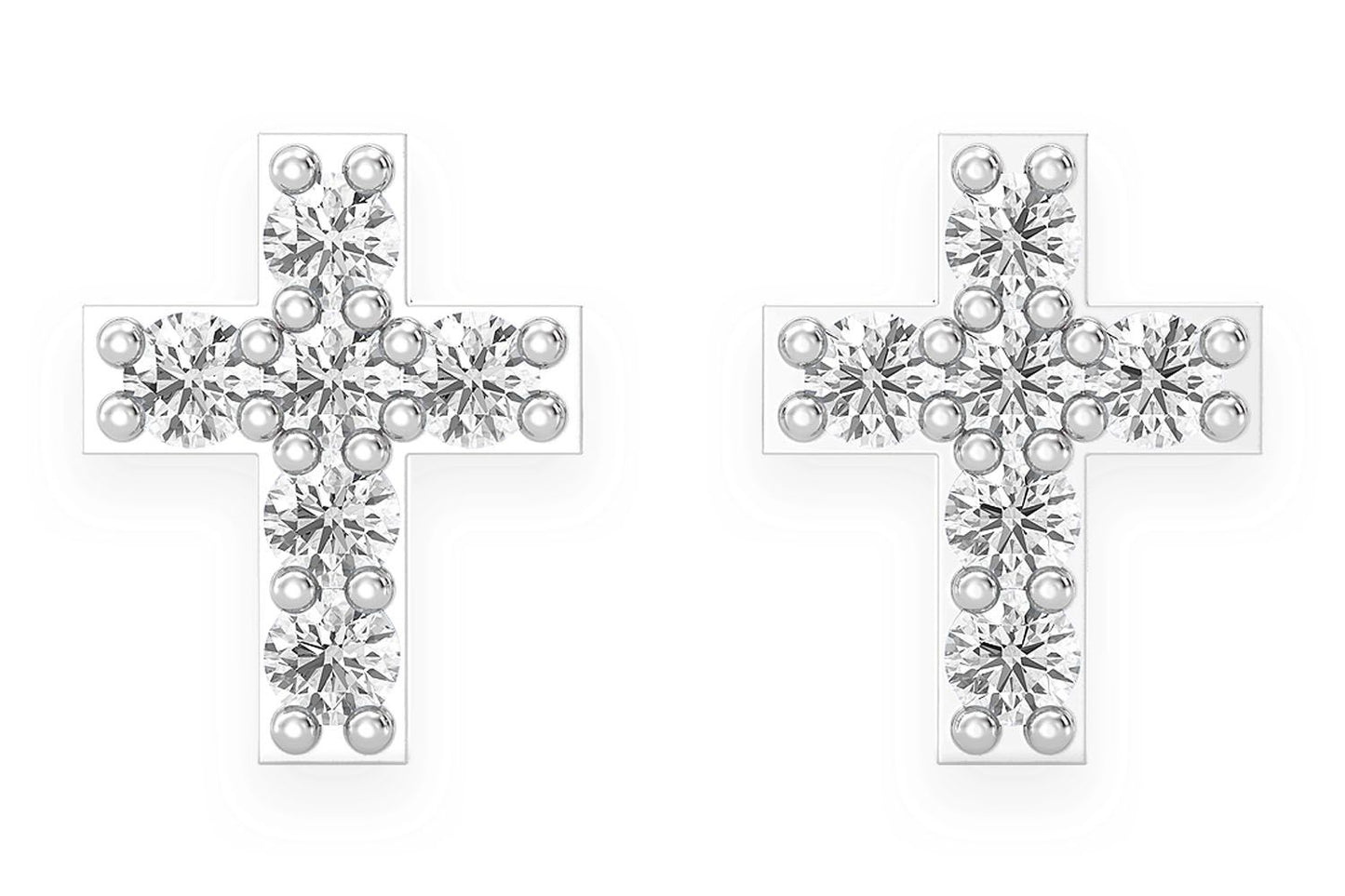 CROSS STUD DIAMOND EARRINGS 14K SOLID GOLD 0.10CTW