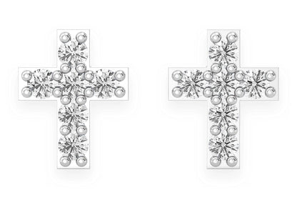 CROSS STUD DIAMOND EARRINGS 14K SOLID GOLD 0.10CTW