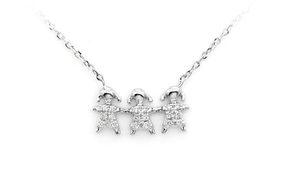 THREE GIRLS DIAMOND NECKLACE 14K SOLID GOLD 0.05CTW