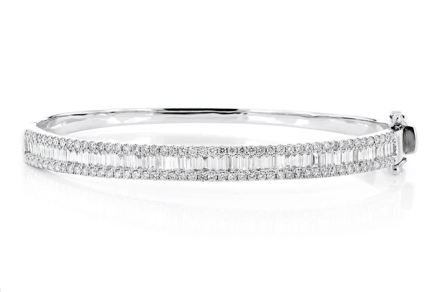 BAGUETTE AND ROUND DIAMOND BORDER BANGLE BRACELET 14K SOLID GOLD 2.00CTW