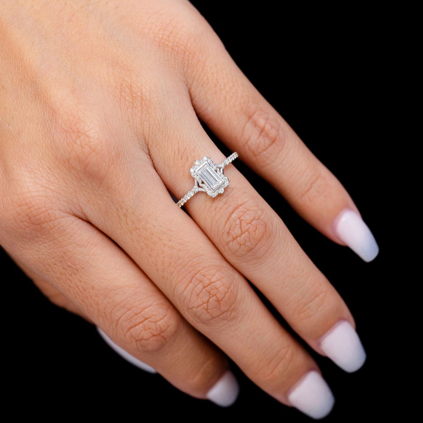 PORTRAIT STYLE BAGUETTE DIAMOND ENGAGEMENT RING 14K SOLID GOLD - 0.50CTW