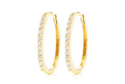 OVAL HALF HOOP DIAMOND EARRINGS 14K SOLID GOLD 0.25CTW