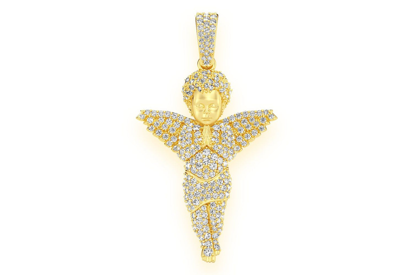 PANDANT CU DIAMANT ÎNGER ÎN RUGĂCIUNE, AUR MASIV DE 14K, 1.15CT