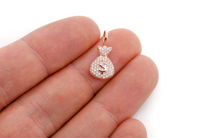 PANDANT CU DIAMANT MONEY BAG, AUR MASIV DE 14K, 0.33CT