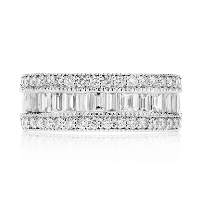 BAGUETTE AND ROUND DIAMOND MILGRAIN BORDER DIAMOND BAND 14K SOLID GOLD 2.00CTW