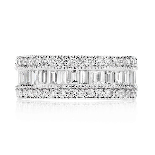BAGUETTE AND ROUND DIAMOND MILGRAIN BORDER DIAMOND BAND 14K SOLID GOLD 2.00CTW