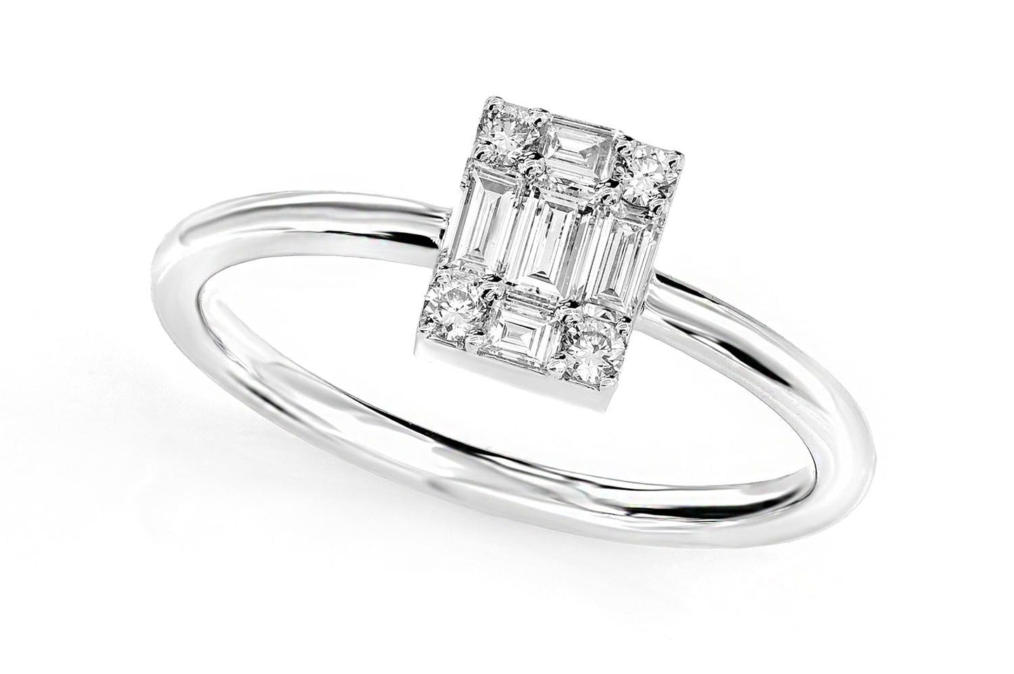 BAGUETTE & ROUND RECTANGLE DIAMOND CLUSTER RING 14K SOLID GOLD 0.30CTW
