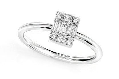 BAGUETTE & ROUND RECTANGLE DIAMOND CLUSTER RING 14K SOLID GOLD 0.30CTW