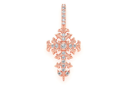 FILIGREE CROSS DIAMOND PENDANT 14K SOLID GOLD 0.10CTW